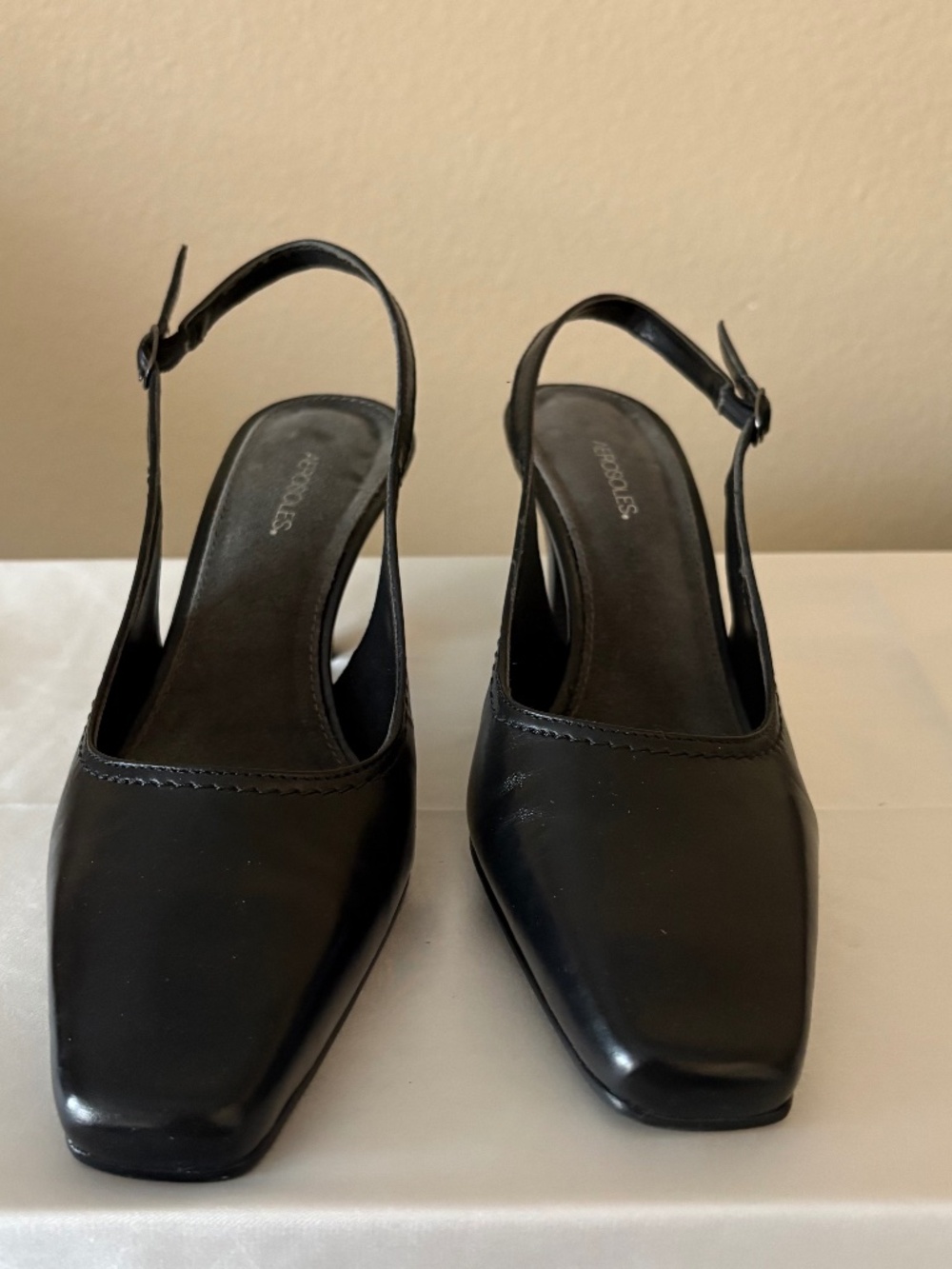 Black Sling Back Leather Heels